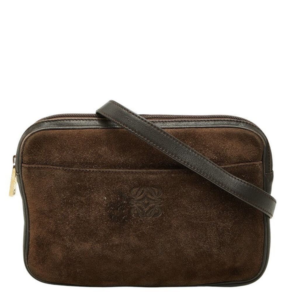 Loewe Anagram Suede Shoulder Bag Brown
